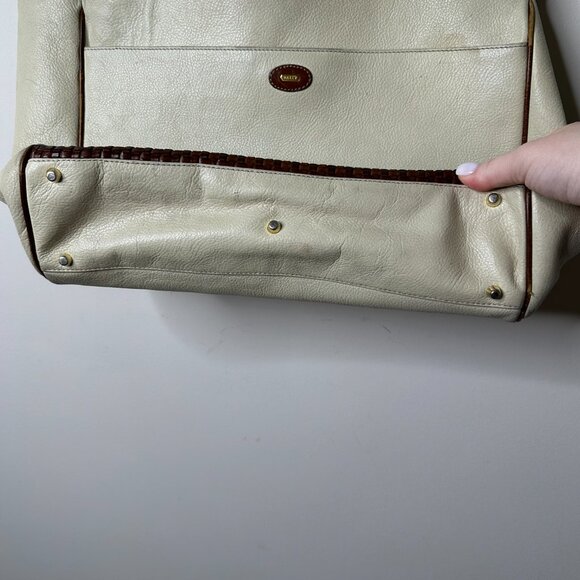 Vintage BALLY Large Ivory/Brown Leather Shoulder Bag - Picture 3 of 10